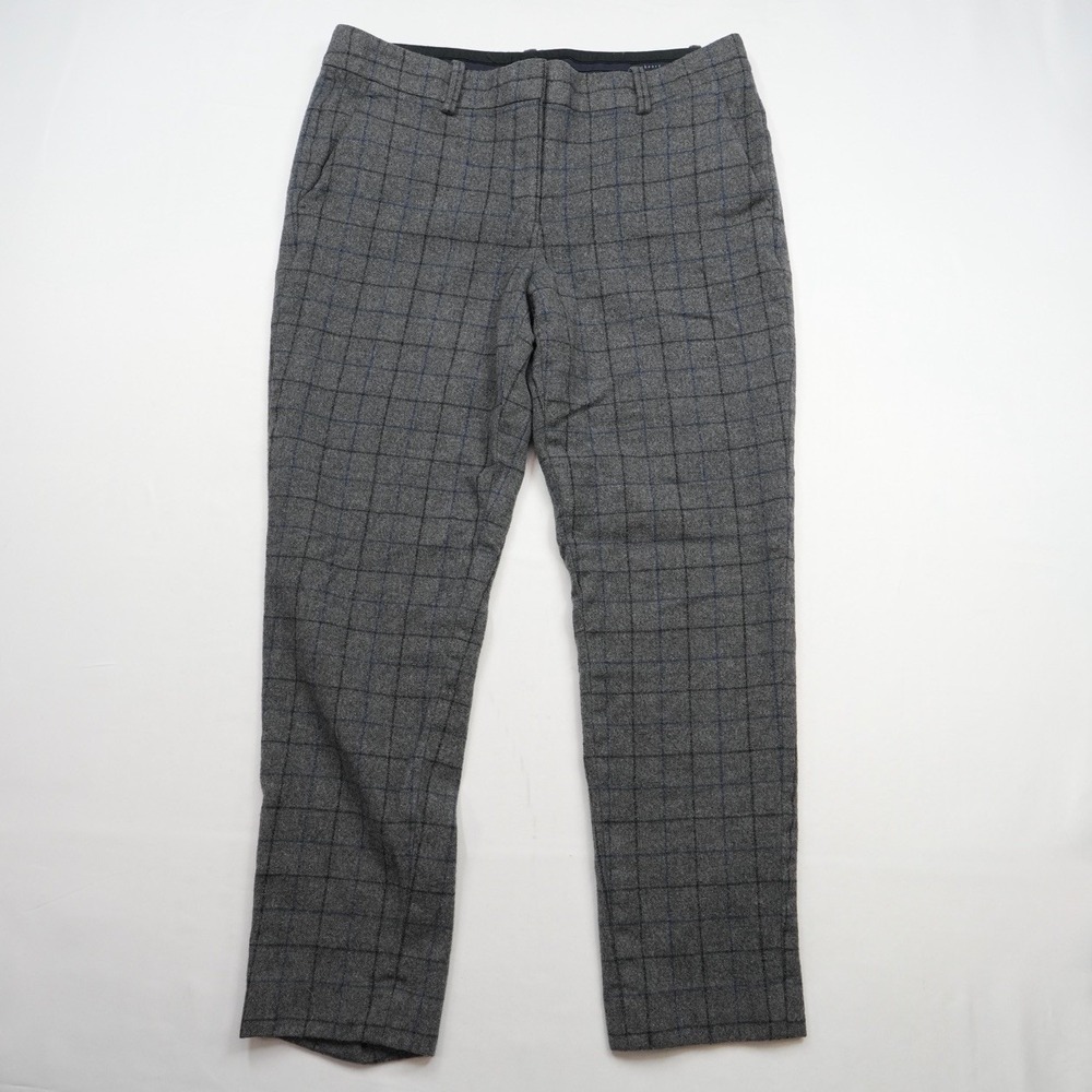 Theory Women's Plaid Gray Stretch Virgin Wool Pants In‎ Wales Flannel Size 29x24